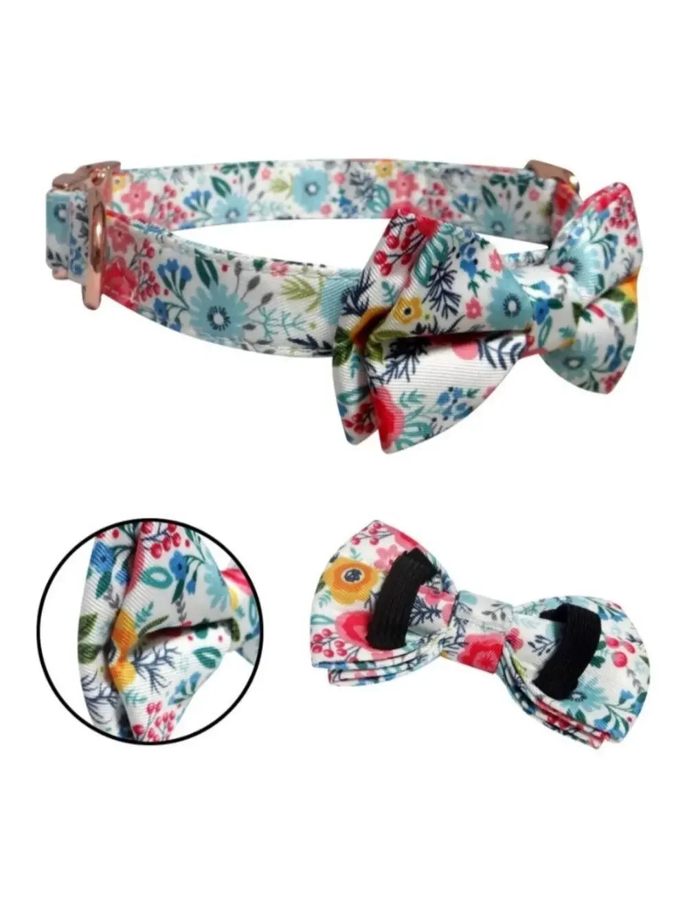 Dog Collar Adjustable Large Collar With Removable Bow Tie Floral Dog Collar New